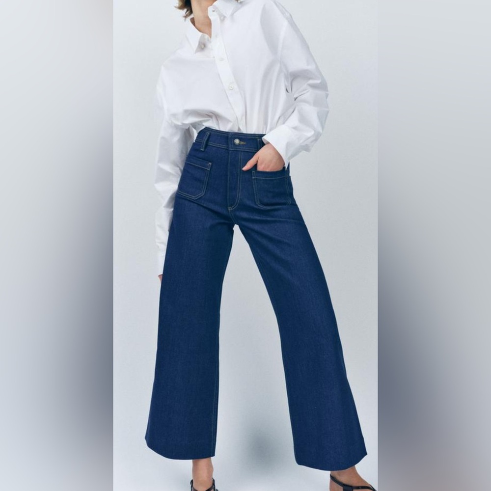Zara Marine Front-Pocket Deep Indigo Wide-Leg Jeans